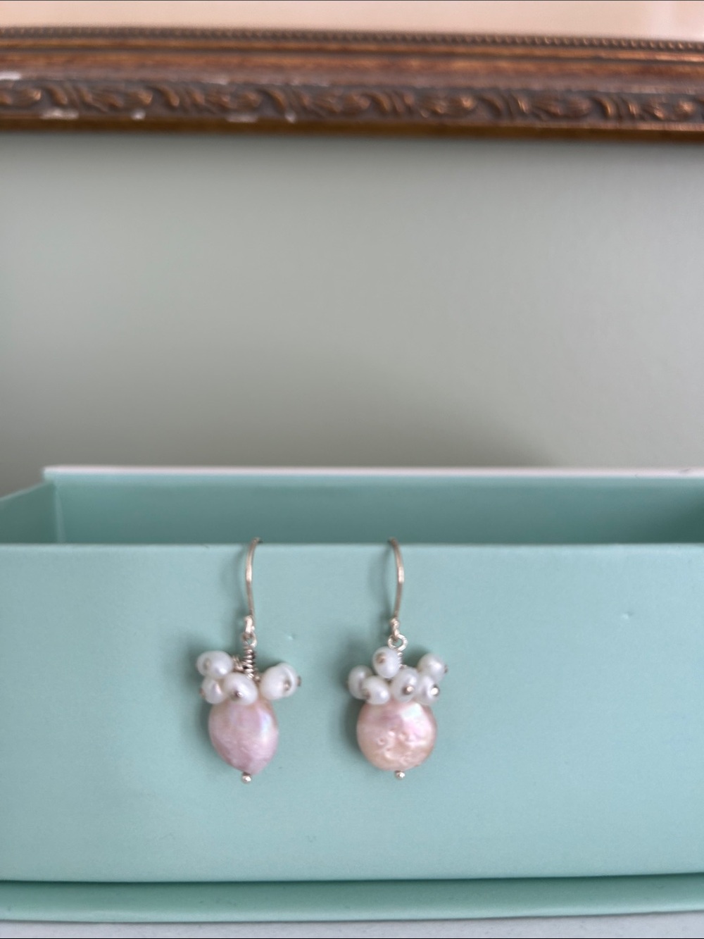 Pink Pearl Drop Earrings with White Accent Pearls